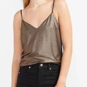 Express Black Gold Metallic V-Neck Downtown Cami NWT